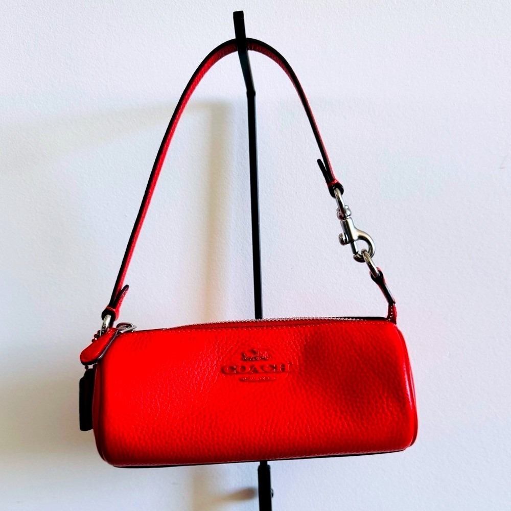 Coach Cylinder Barrel Bag Women Small Red Pebbled Leather Shoulder Handbag